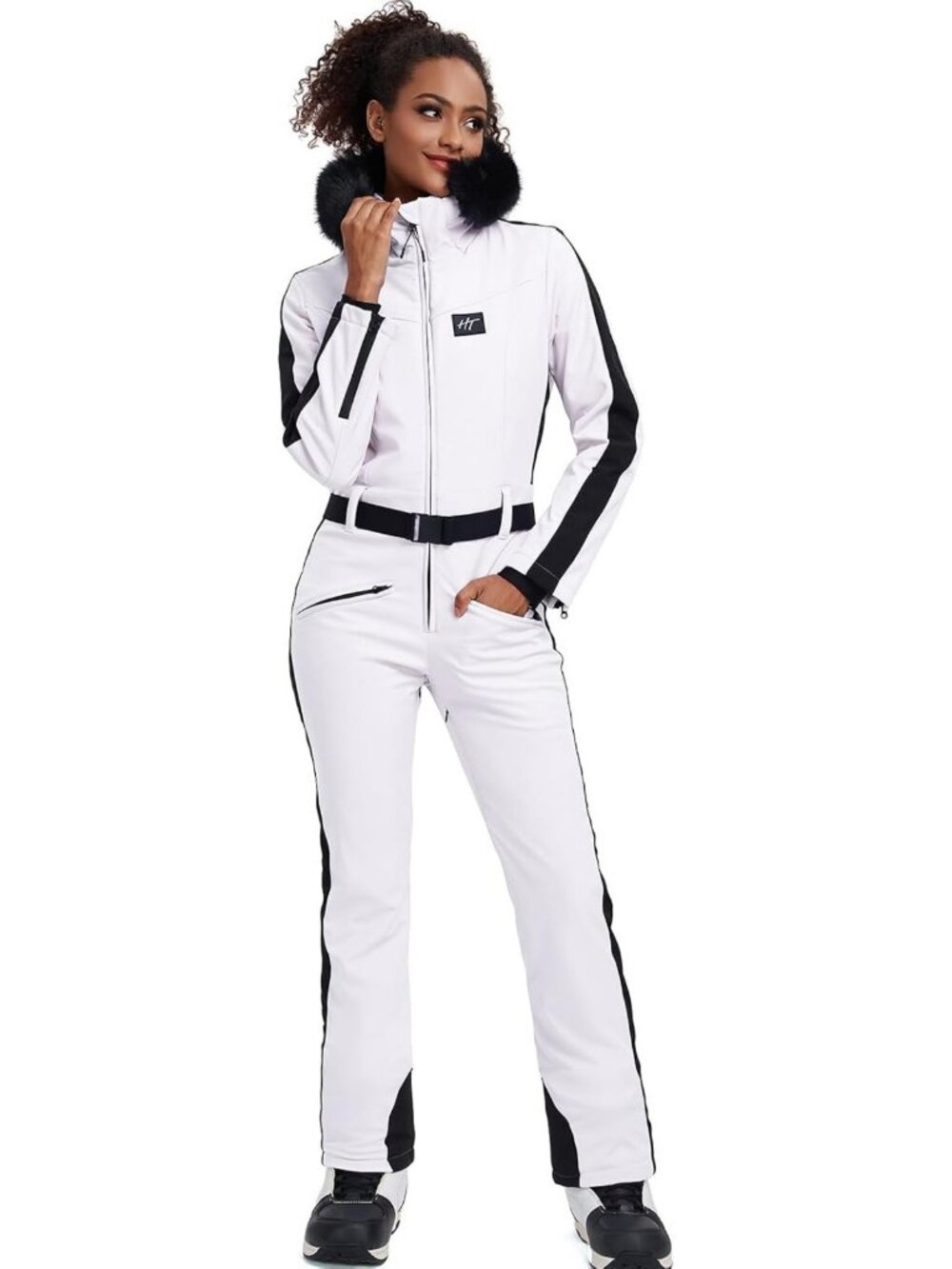 Stylish Women's One-Piece Ski Suit with Faux Fur Collar, Insulated & Windproof